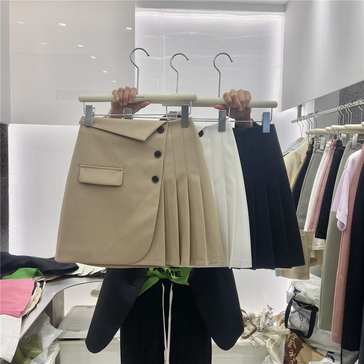 New year in early spring! [wuzhinvhai] college style pleated breasted skirt 81931# CLS