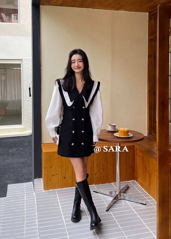 goods in stock! Early spring! [Sara] fake two large lapel double row button dress (with belt) 88808# lwy