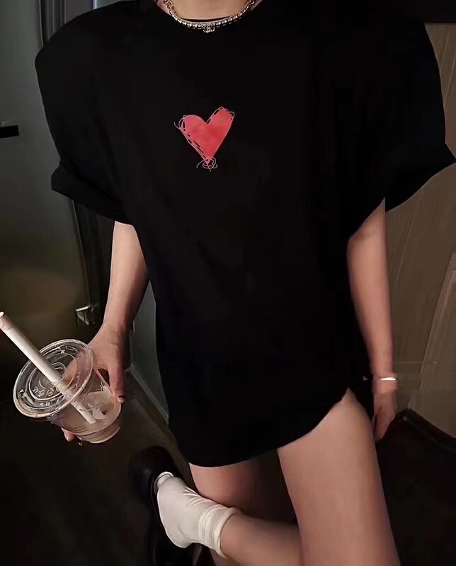 [Yan Zhen] Korean casual love printed short sleeve T-shirt 98878# PCZ