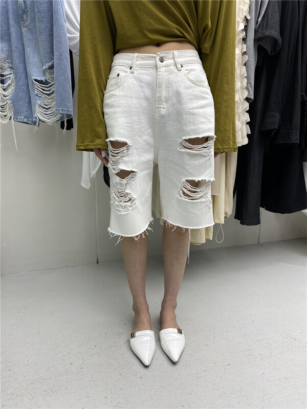 [tomorrow] straight hole five point denim shorts 6009# ozq