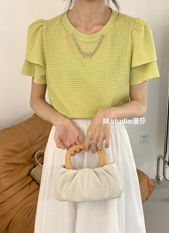 [MSTUDIO MANSA] gentle wind round neck splicing chain blouse 6659# ll