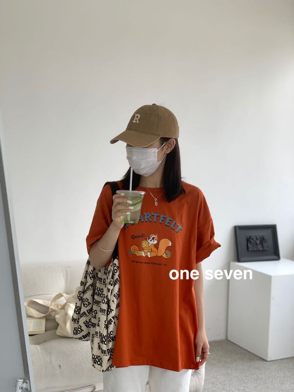 [one seven] cartoon squirrel print loose short sleeve T-shirt 5006# XYY