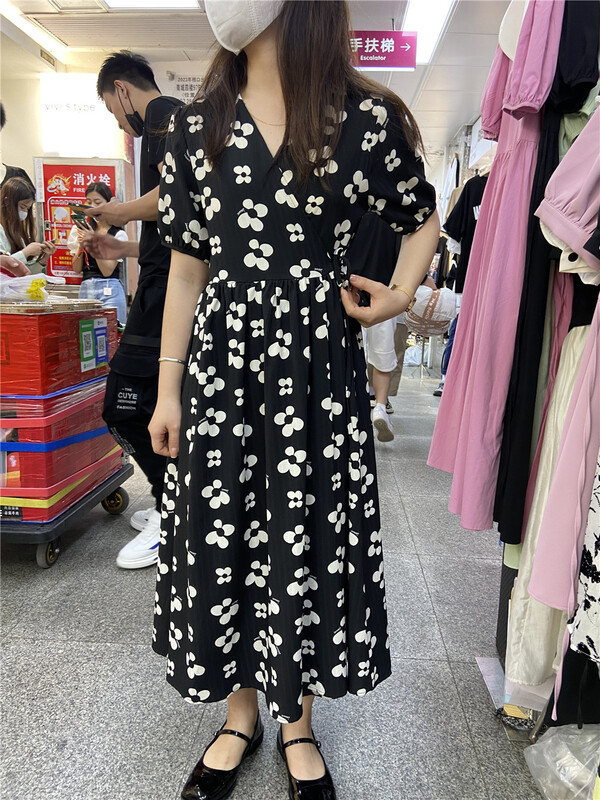 【YUNSHENG】系帶V領拼色連衣裙  6689#  L