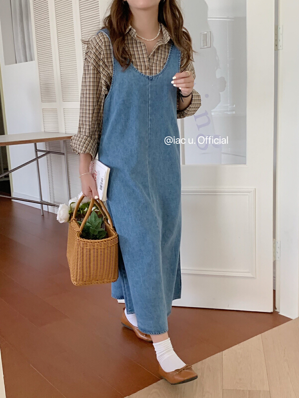 goods in stock! [IAC studio] fashionable medium length solid color strap skirt 9050# LSW