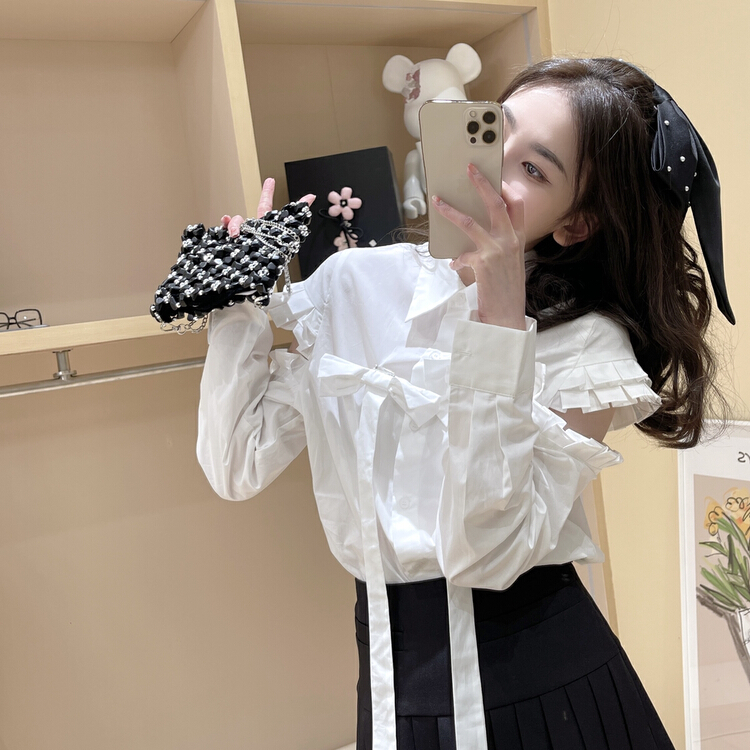 goods in stock! New year in early spring! [Feimao Philippine cat] simple solid color versatile shirt (with detachable bow) ym-9601# LSL