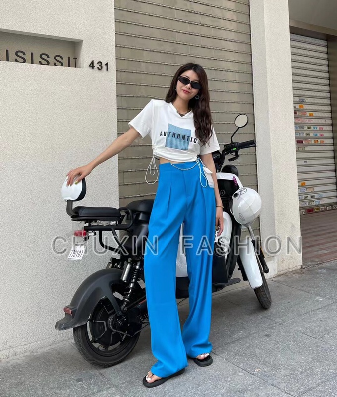 [c.x Chuxin] loose short drawstring shoulder pad fashionable letter short sleeve T-shirt 6111\wtt