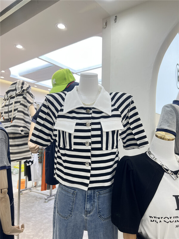 [iris iriisy] Korean stripe breasted shirt 8171# LSL