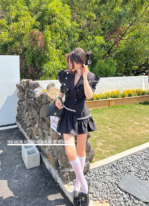 [how and me Cheng Xi] heavy industry design retro short coat + slim skirt suit 7015# LSL