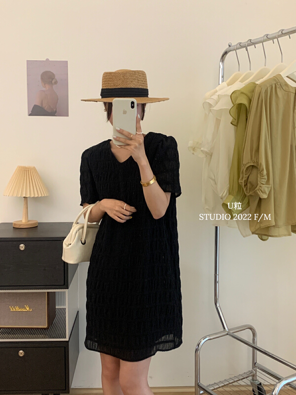 [U grain] lady V-neck fashion loose dress 5605# HBx