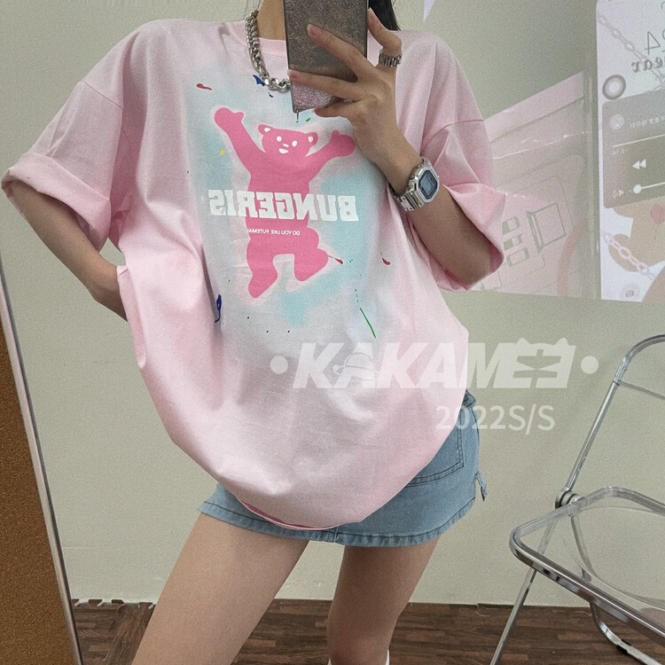 [kakamee] Korean design splash bear short sleeve T-shirt s365# LSL
