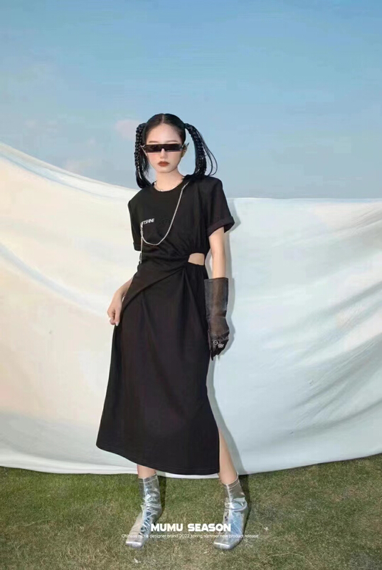 goods in stock! [top] Korean slim waist dress (with detachable chain) ys1-a315# ZSY