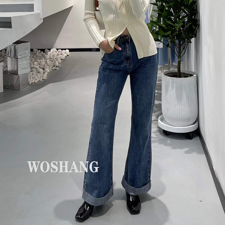 New year in early spring! [woshang woshang] Korean fashion personality medium high waist thin flare jeans 1001# CJJ