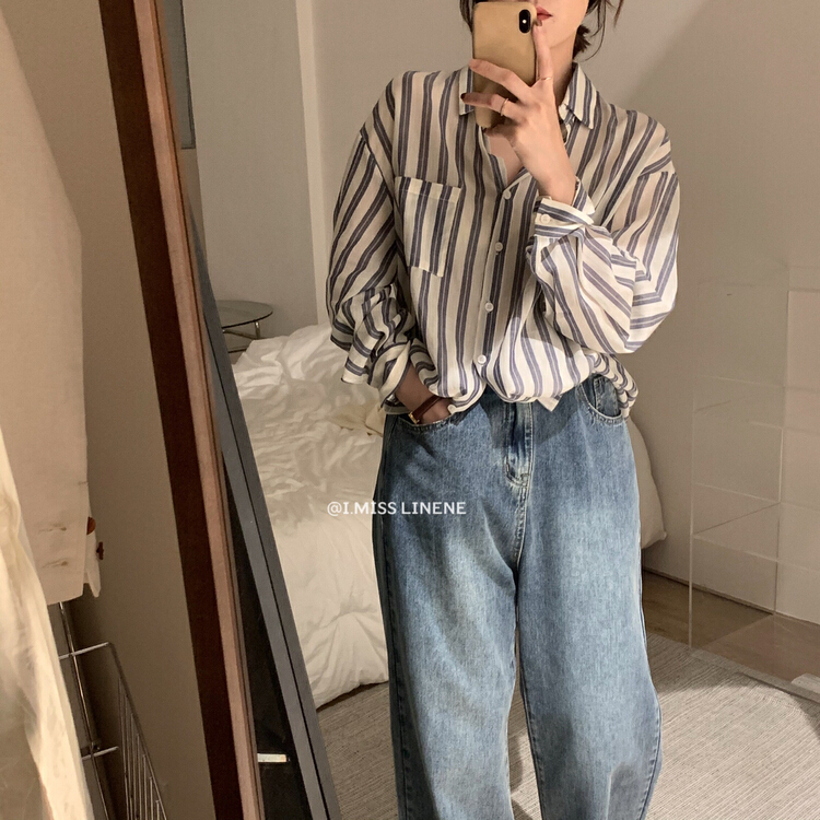 [Imiss] stripe sunscreen Korean shirt (shirts only) cx8037# LSW