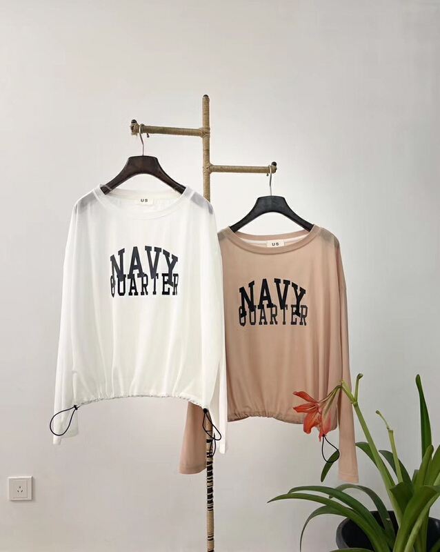 [US] drawcord design letter printed long sleeve T-shirt f101# XYY