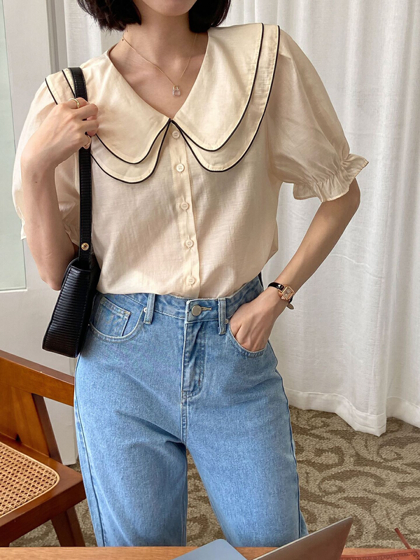 [st] Korean versatile contrast shirt 5193# XJ