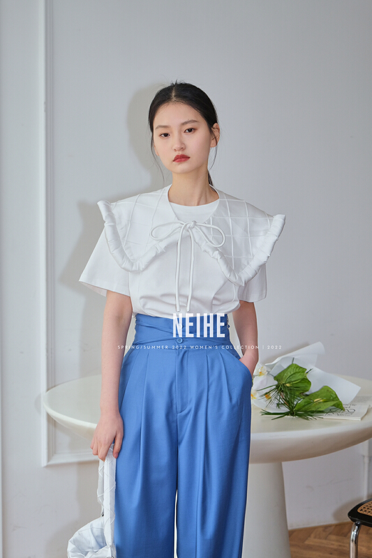 New year in early spring! [neihe] Korean minority doll neck sweet short sleeve T-shirt (with detachable shawl) 22057# zxx