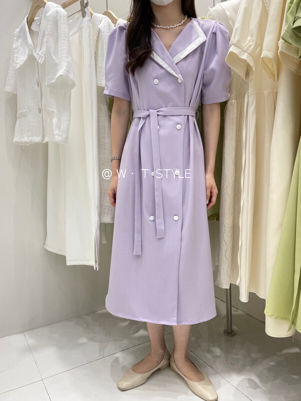 goods in stock! New in early summer! [wt] fashion temperament double breasted dress (with belt) 6093# HBx