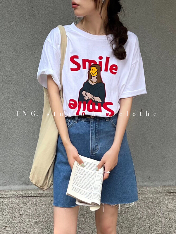[ing] exotic and versatile cartoon printed short sleeve T-shirt 7667# HBx