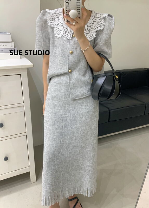 [Sue studio] Korean version of xiaoxiangfeng fur fringed skirt 22266# zjy