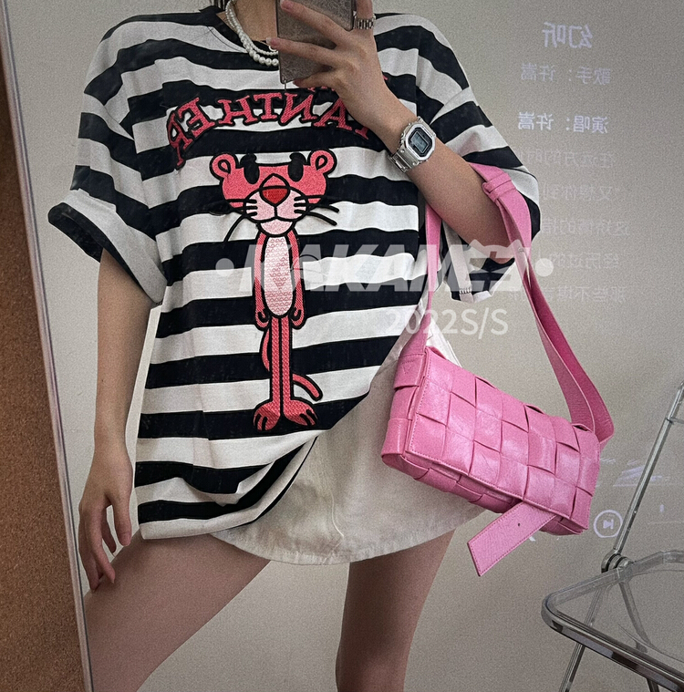 [kakamee] pink naughty leopard cotton versatile short sleeve T-shirt s370# LSL