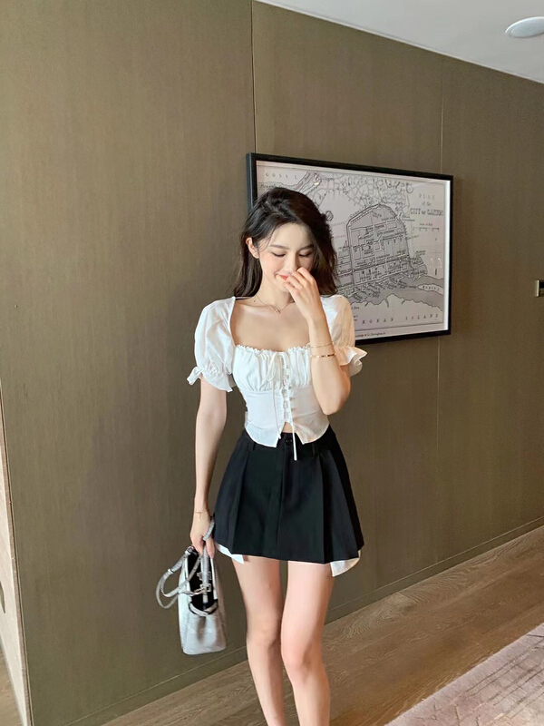 New in early summer! [Hello Miss] sexy one shoulder lace up versatile blouse (only selling blouses) 8161# PCZ
