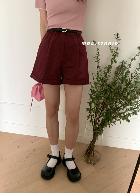 [MRA] Korean versatile loose elastic waist casual shorts (with belt) m1866# zxl