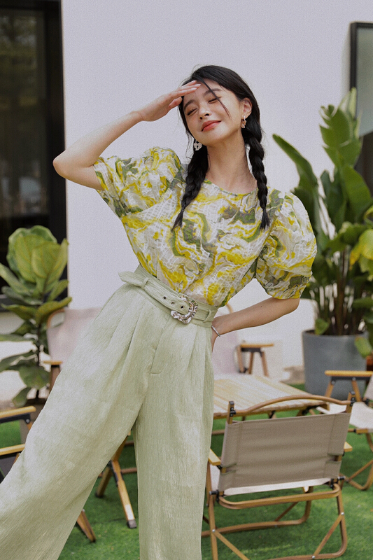 New in early summer! [GL] texture hot art printing charm blouse c3018# JJ