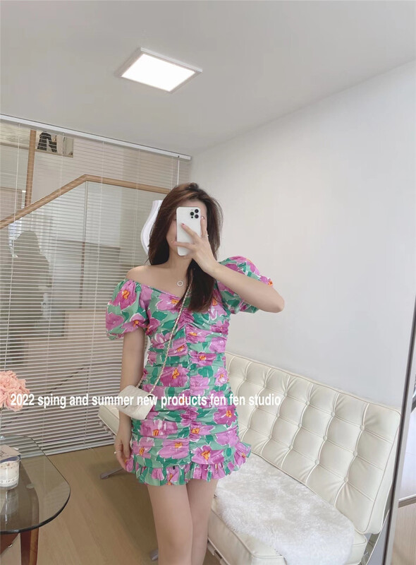 [fne fne] sexy one shoulder floral skirt dress 0215# WPL
