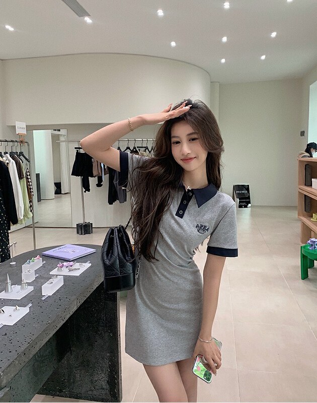[y.jia Yijia] contrast embroidered polo collar dress 8999# PCZ
