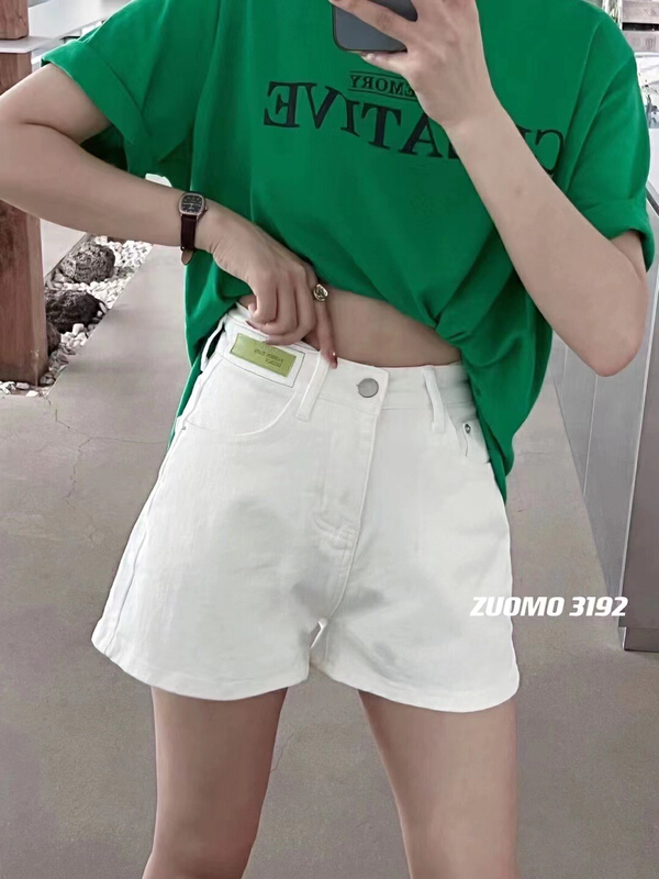 [zuomo Zuo Mo] ins fashion slim green label denim shorts 3203# XJ