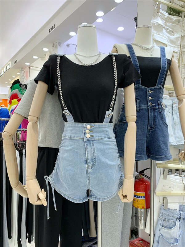 [u.she] Korean style waist closing and thin denim suspenders 6731# cqw