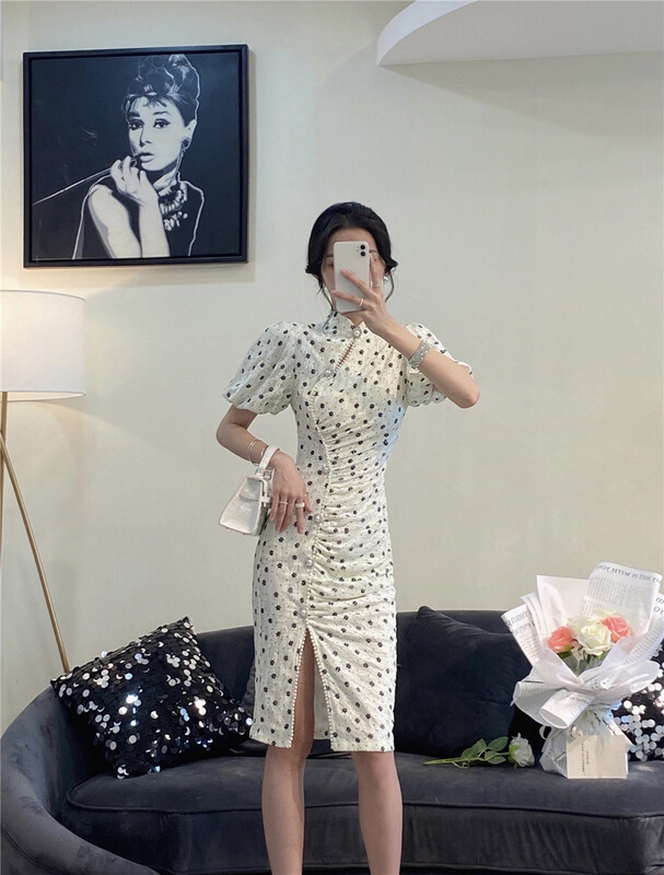 [Shibuya 109] little woman's stand neck slit dress s3886# JJ
