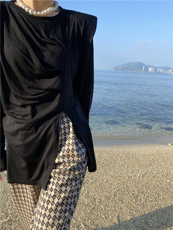 [B-O] V-neck versatile loose long sleeve T-shirt 67371-2\xyj