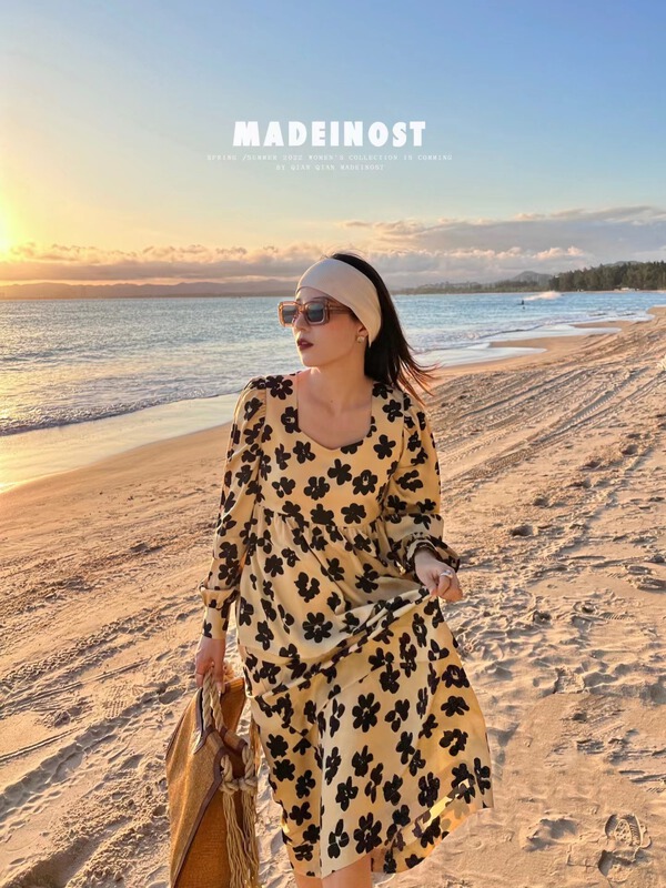 Original price 107.16! New year in early spring! [OSHA madeinost] Vintage V-neck French dress 86162# ll