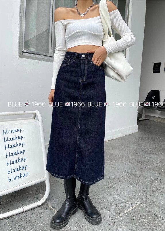 New year in early spring! [blue] Korean versatile medium length skirt 1966# hjy