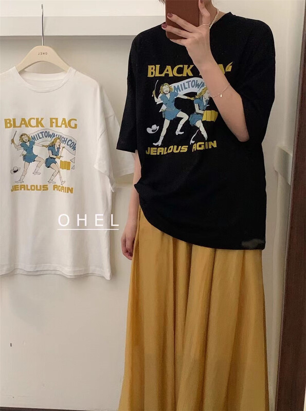 [Ohel] Korean version Harajuku casual pattern short sleeve T-shirt 22138# CLS