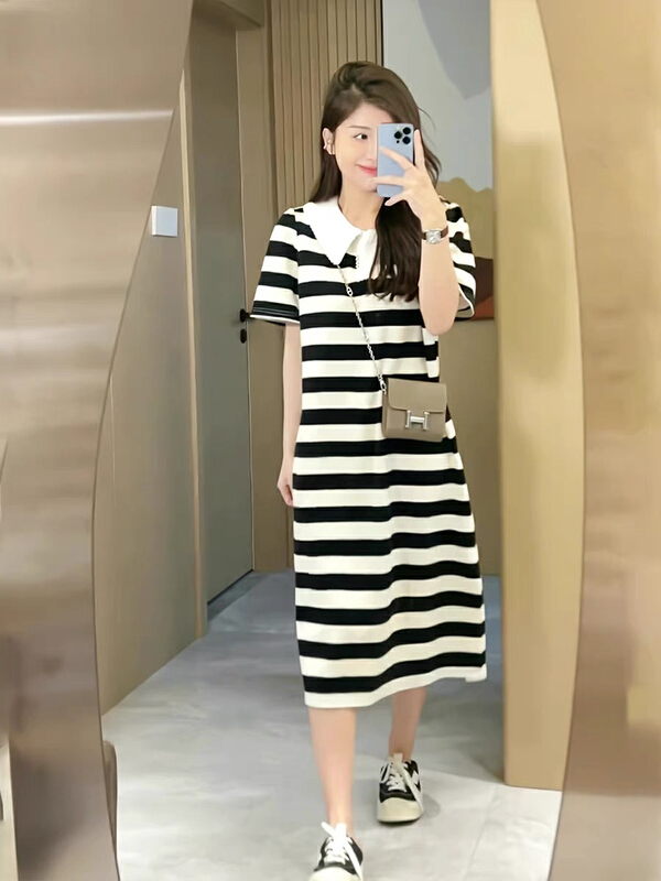 [jun.t] fashion stripe medium length dress 6025# PCZ