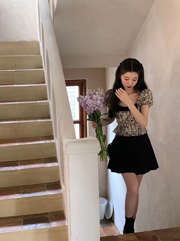 [YG] French style square neck small fragrance bow high-grade feeling blouse 6528# lwy