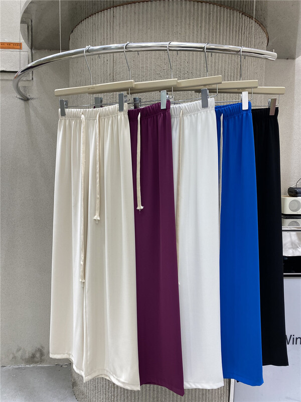[win more] solid color versatile elastic waist lace up casual pants 50022# cqw