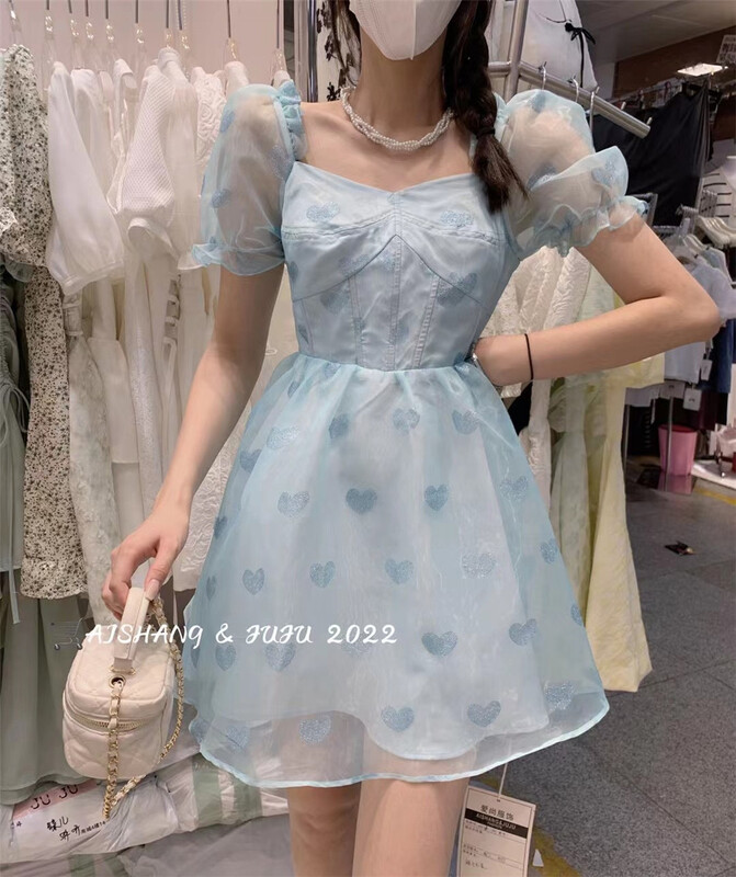 goods in stock! [AI Shang] Korean version of little women's love high waist dress 98133# hjy