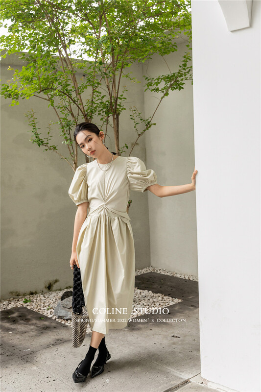 [Coline] round neck lady dress c2135b# hyy