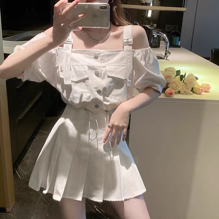 New in early summer! [Fanfan fan] Korean version of Lady temperament off shoulder blouse + sweet skirt suit 5617# zxx