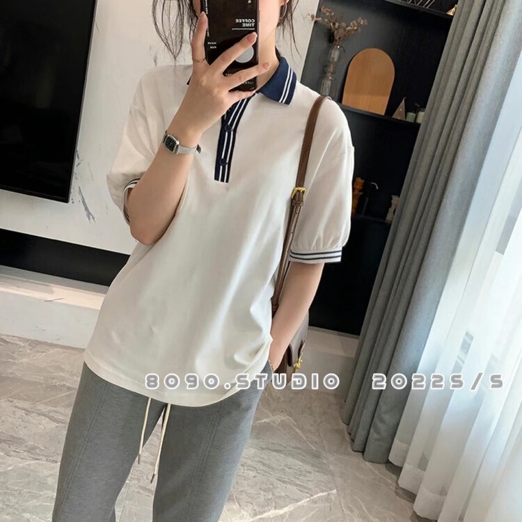 [8090] Korean color matching comfortable polo shirt (only for tops) 2078# ll