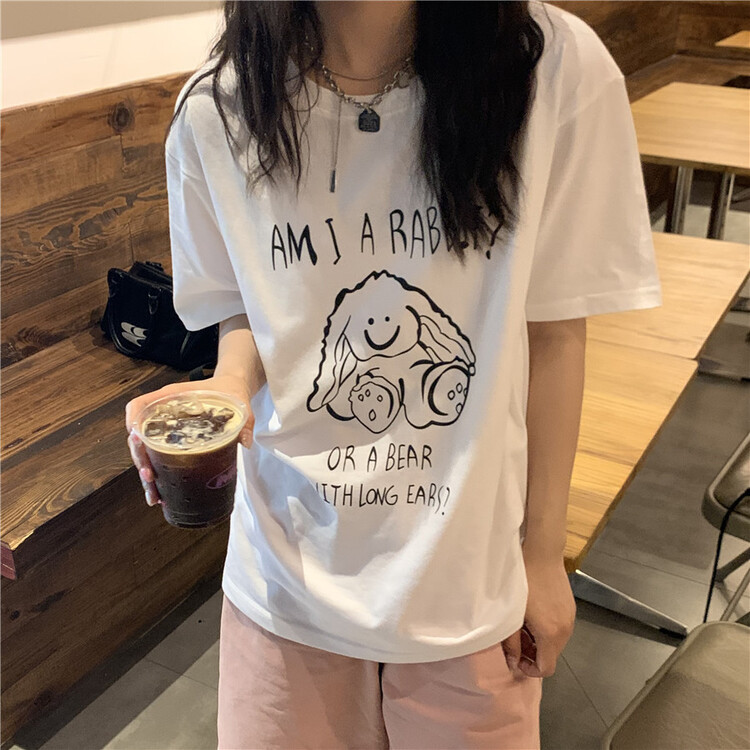 [free Valley] rabbit print loose short sleeve T-shirt 134# LSW