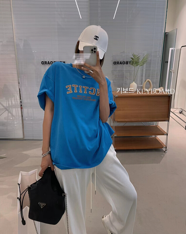 New in early summer! [keyboard] Korean round neck letter printed short sleeve T-shirt b-9988# LSL