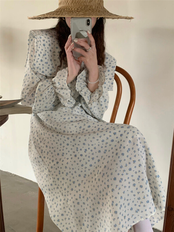 [after 18] Korean floral loose dress (with waist rope) b022# ZSY