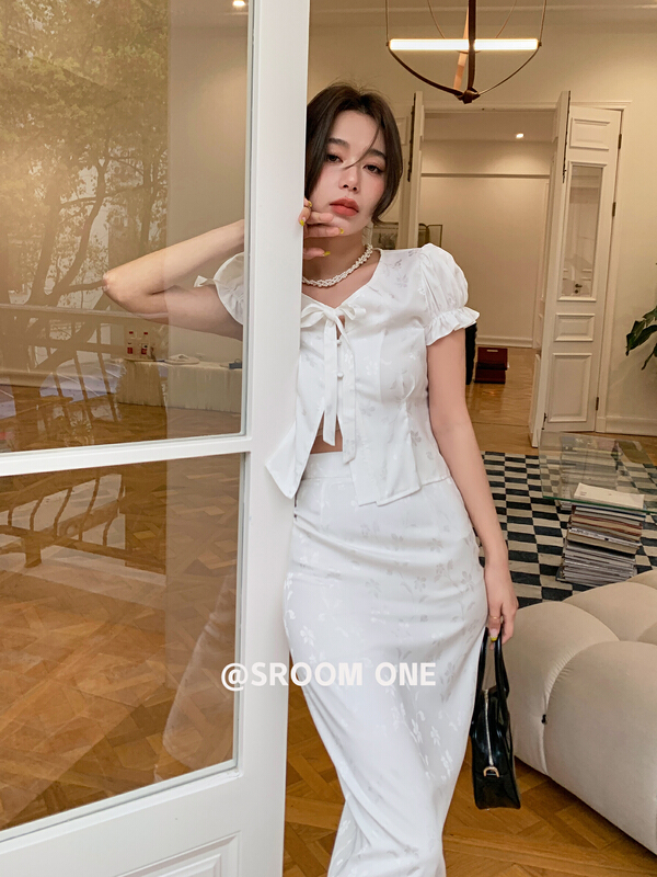 [s.room] simple niche fashion shirt + high waist skirt set ys1-5009# LSL