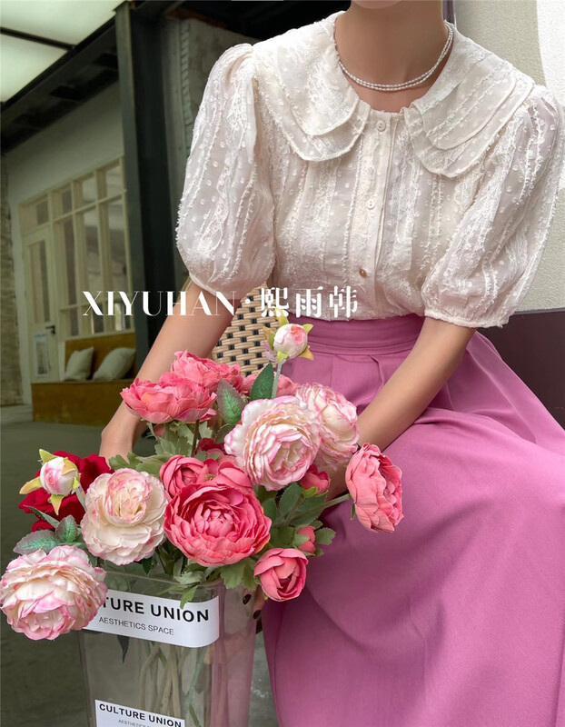 [xiyuhan] baby collar bubble sleeve lace temperament blouse y917# zxx