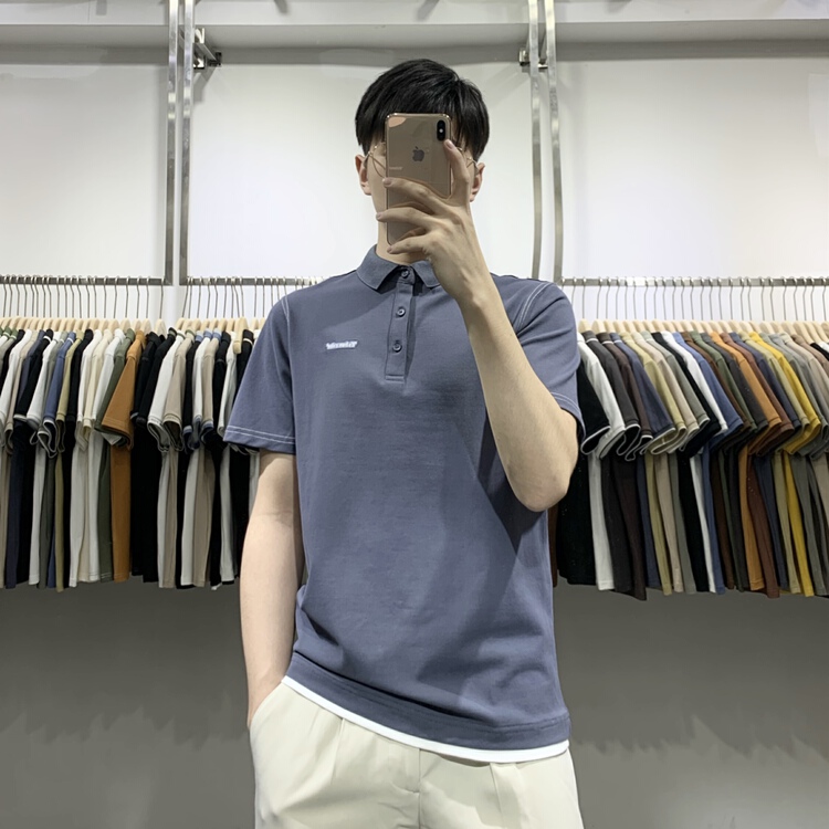 New year in early spring! [wild club] Korean personalized fake two piece comfortable and breathable polo shirt b9248# ZZL