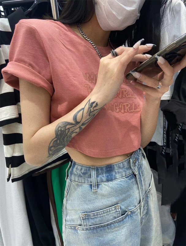 [buyer Yan Xuan - God of wealth] Korean alphabet printed short sleeved T-shirt 1526# Cl